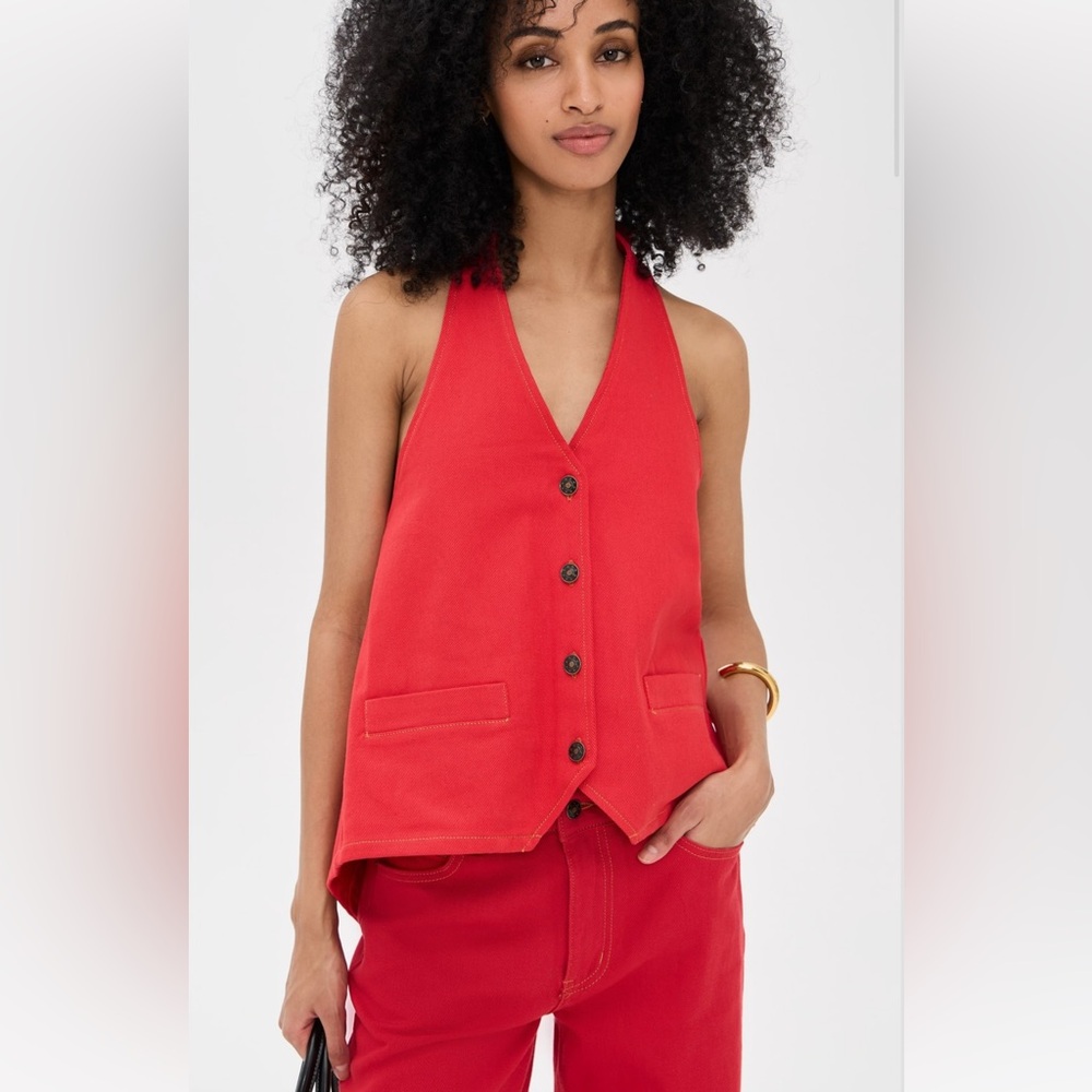Lionesss Hills Halter Vest. Red Button-Up Halter Top